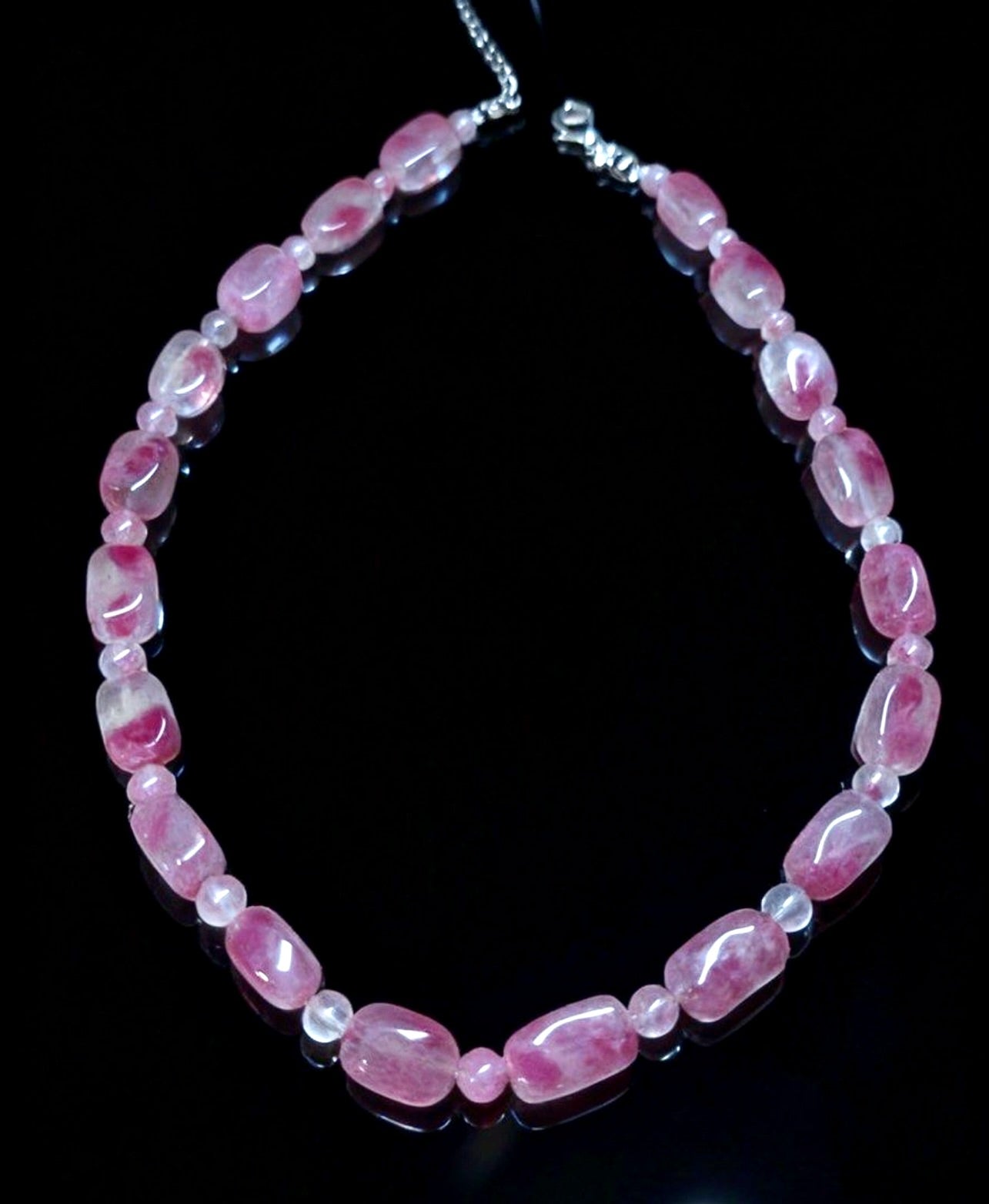 Designer Rhodonite Necklace｜Cherry Blossom Rain｜Heart Chakra Healing・American Rose Stone ｜38-43cm 5-8mm｜設計款薔薇輝石項鏈｜櫻花雨｜心輪療癒・美國玫瑰石