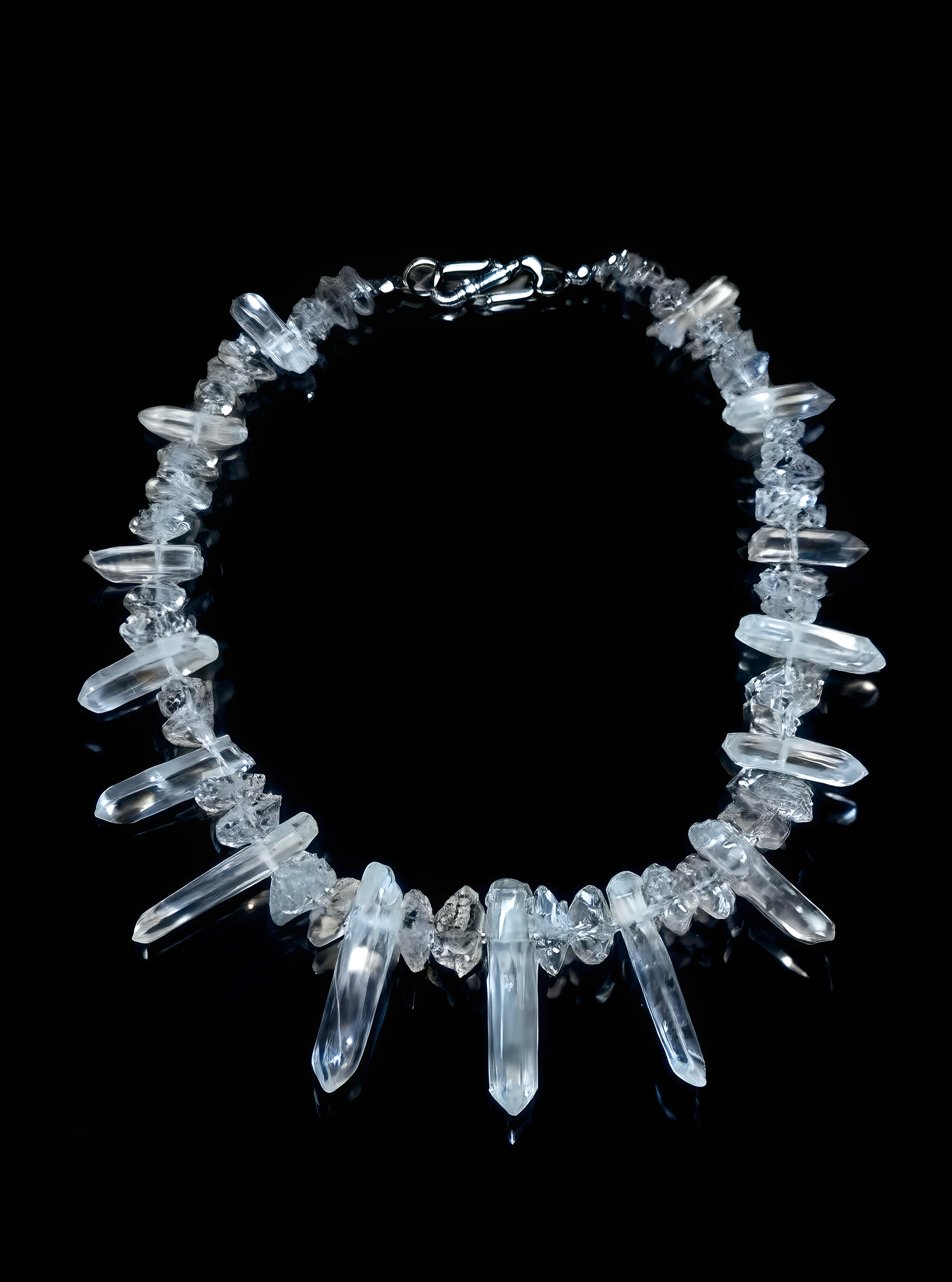 Clear Quartz × Herkimer Diamond Double Terminated Necklace｜Natural Crystal｜Chakra Cleansing Energy Amplification｜39cm 10-37mm｜白水晶閃靈鑽雙尖項鏈｜天然水晶｜七輪淨化能量放大