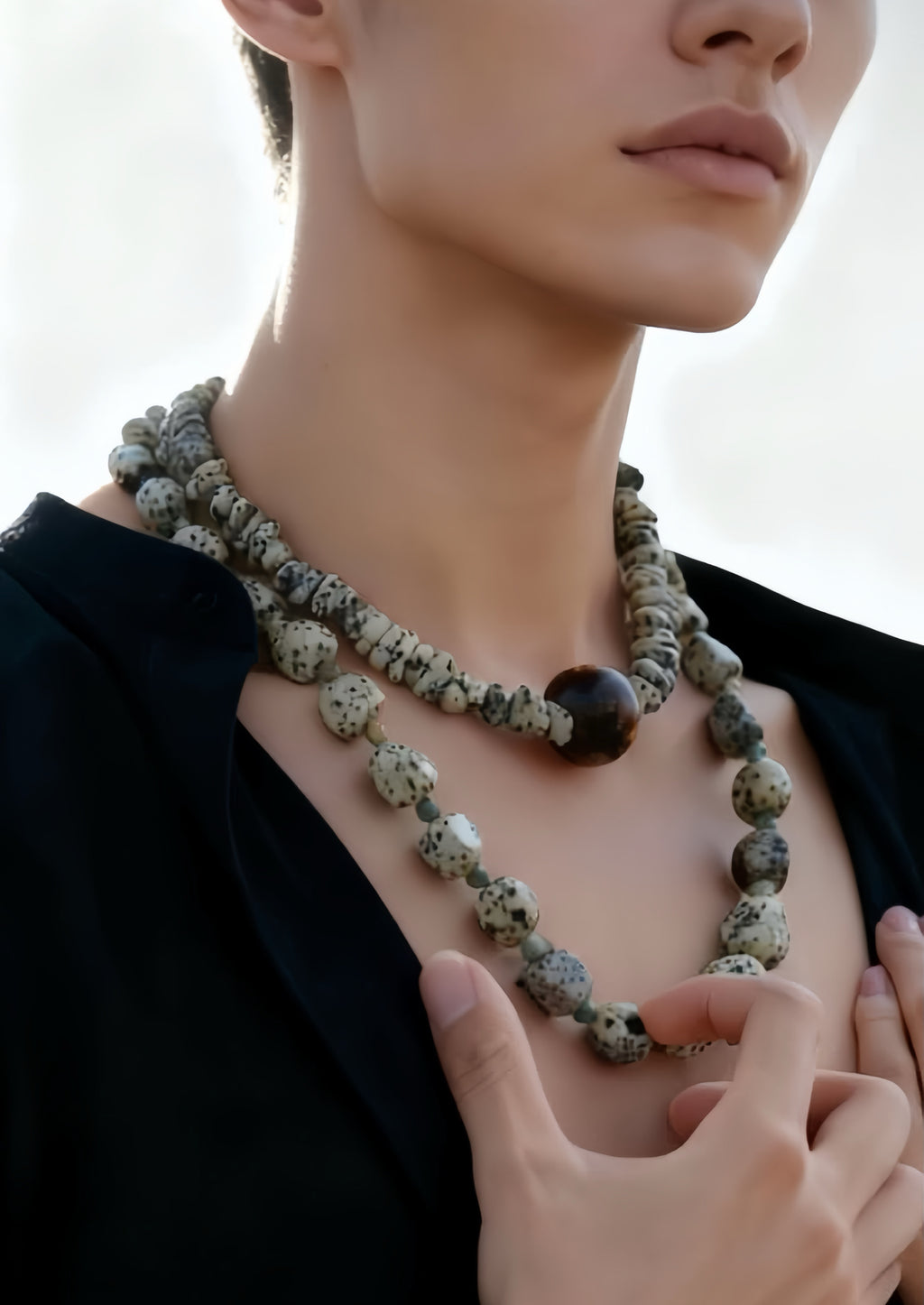 Designer Dalmatian Jasper K2 x Amber Gradient Necklace / Bracelet (Dual-use)｜設計款 斑點石 K2 x 琥珀 漸變 項鍊 / 手鏈 (多用款) 海底輪 眉心輪