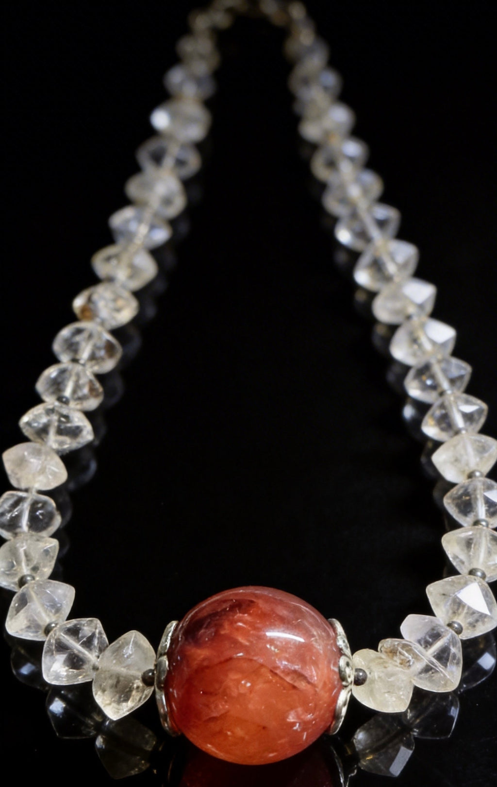 Black Rutilated Quartz × Red Hematoid Quartz × Herkimer Diamond Necklace｜Protection・Wealth・Energy 14-27mm 44cm｜黑髮晶×紅膠花×閃靈鑽設計款項鏈｜辟邪招財能量守護