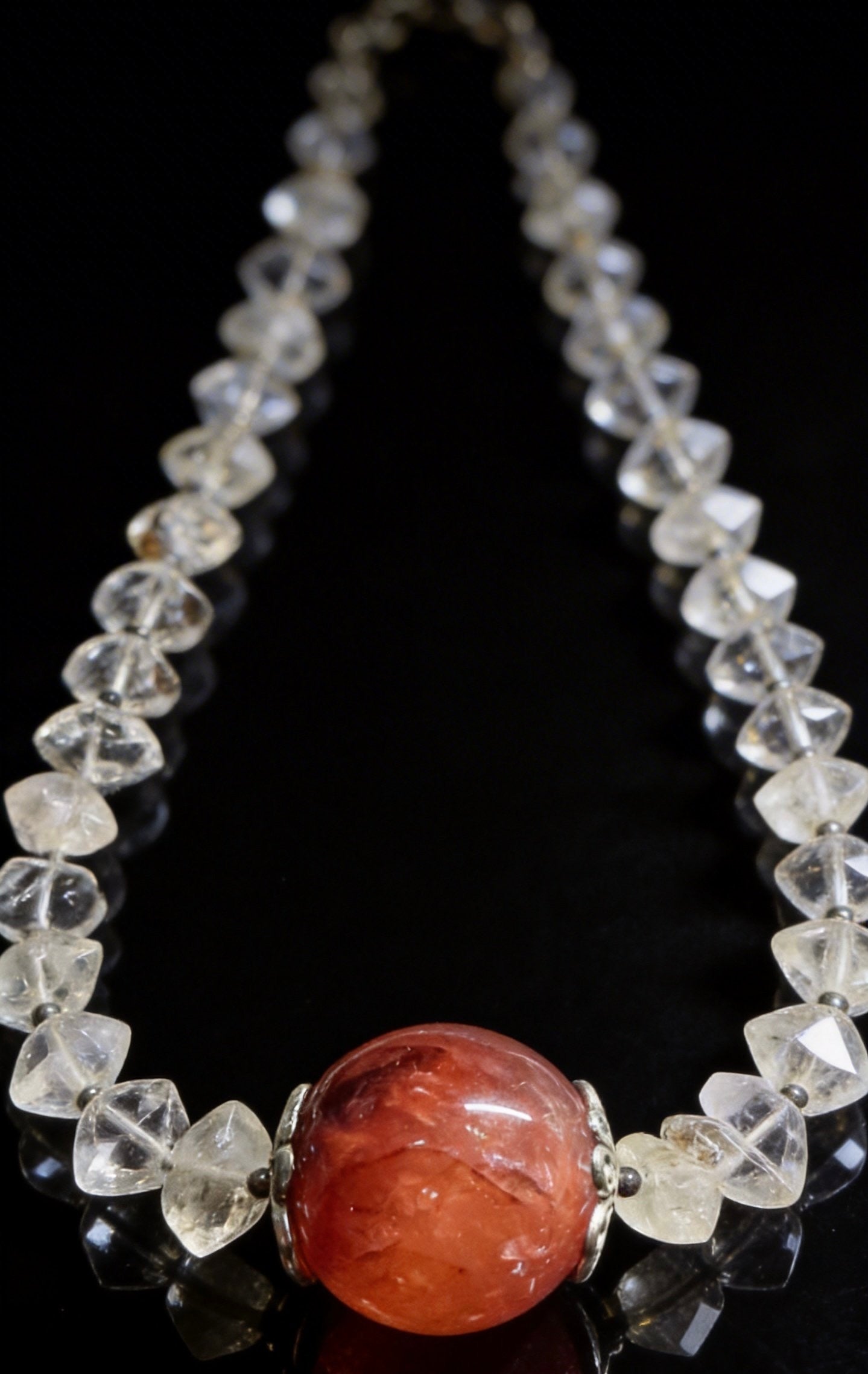 Black Rutilated Quartz × Red Hematoid Quartz × Herkimer Diamond Necklace｜Protection・Wealth・Energy 14-27mm 44cm｜黑髮晶×紅膠花×閃靈鑽設計款項鏈｜辟邪招財能量守護