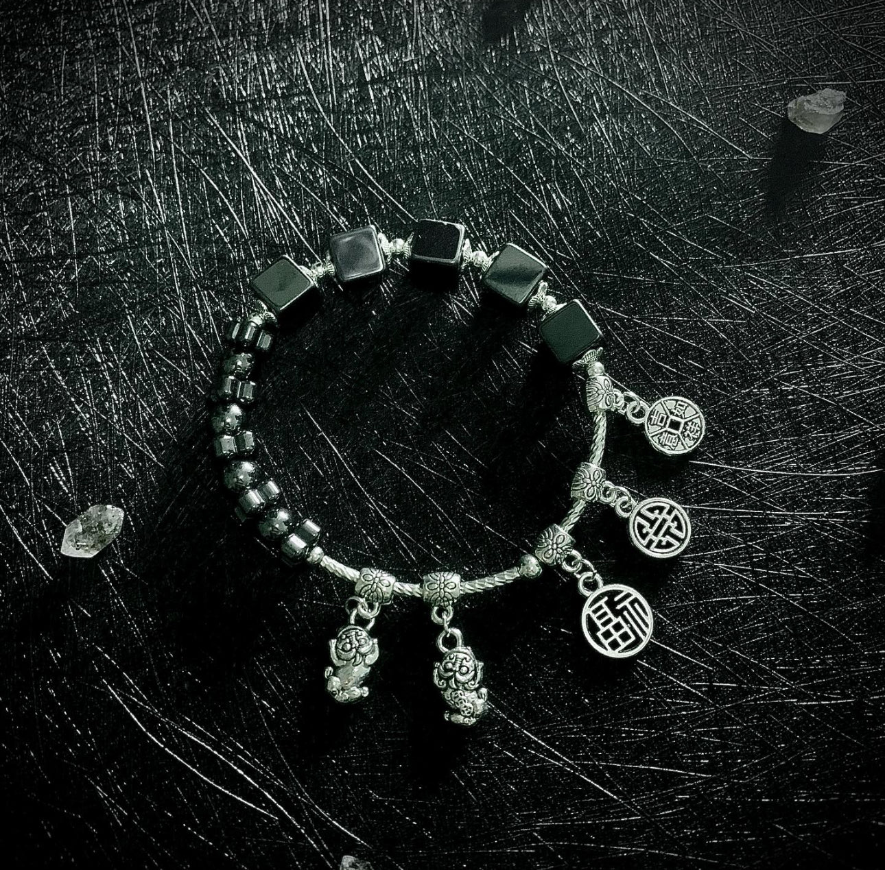 Hematite Serendipity Box｜Custom Size・Choose Your Meaning・Random Charm Style｜赤鐵礦結緣盲盒｜客製手圍・選擇寓意・隨機藏銀配飾 海底輪