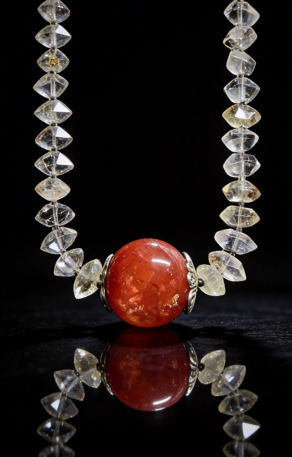 Black Rutilated Quartz × Red Hematoid Quartz × Herkimer Diamond Necklace｜Protection・Wealth・Energy 14-27mm 44cm｜黑髮晶×紅膠花×閃靈鑽設計款項鏈｜辟邪招財能量守護