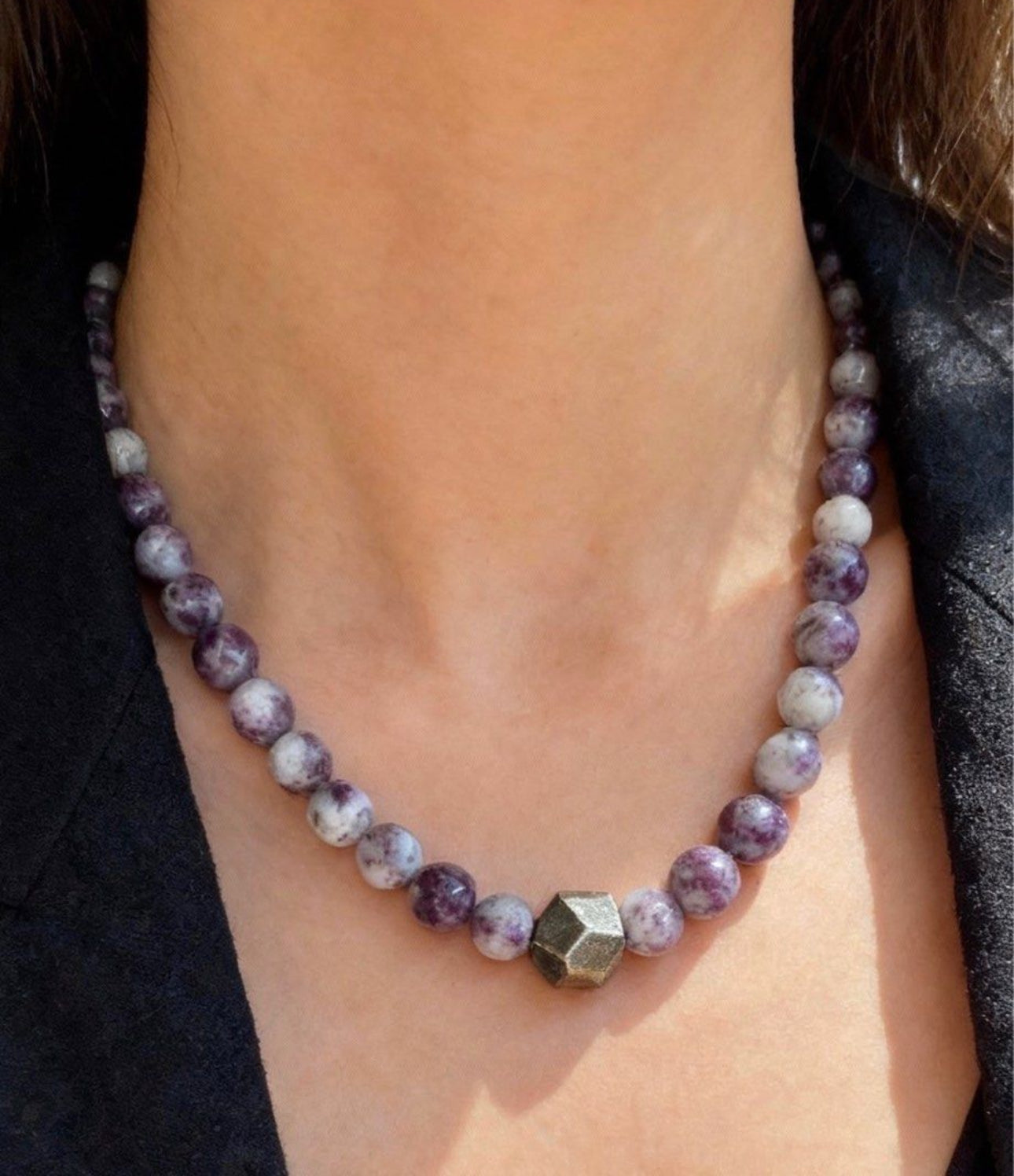 Designer Plum Blossom Tourmaline & Pyrite Stone Necklace｜43cm｜12-17mm Natural Fool's Gold｜Wealth Energy・Earth Protection｜設計款梅花碧璽黃鐵礦石項鏈｜天然愚人金｜財富能量・大地守護