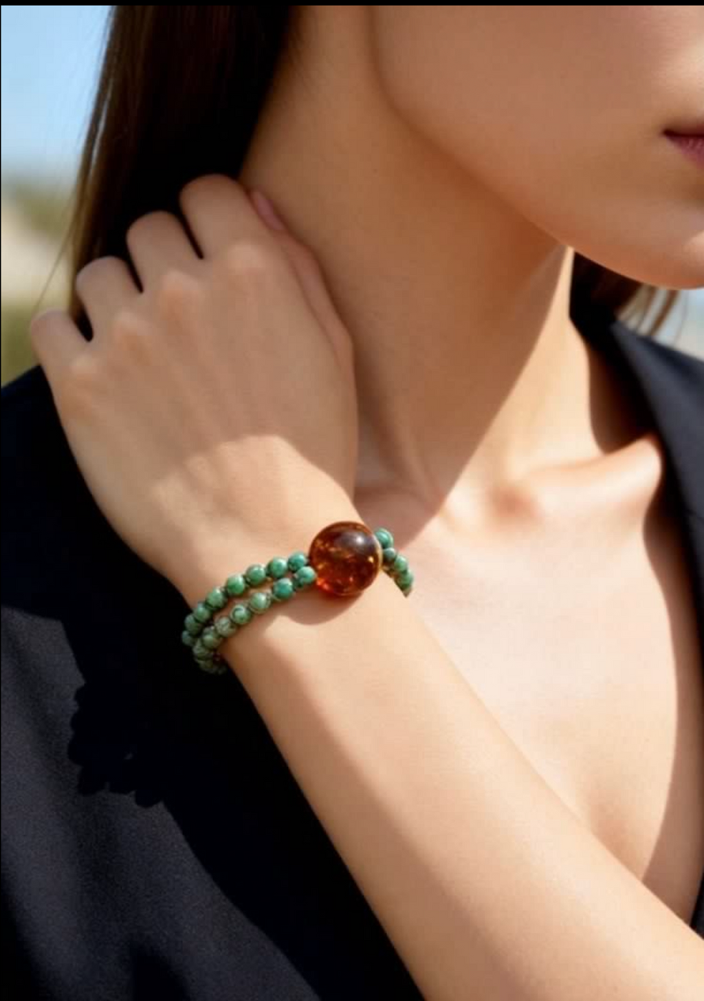 Designer Dalmatian Jasper K2 x Amber Gradient Necklace / Bracelet (Dual-use)｜設計款 斑點石 K2 x 琥珀 漸變 項鍊 / 手鏈 (多用款) 海底輪 眉心輪