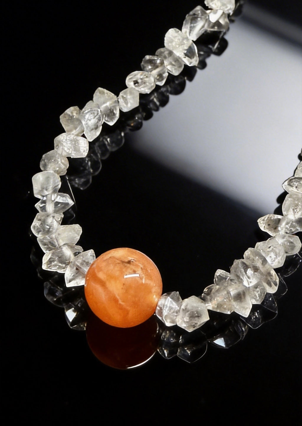 Genuine South Red Agate & Herkimer Diamond Bracelet｜6-11mm Beaded 45cm Stacking Crystal Bracelet｜Natural Stone Chakra Balancing Jewelry for Women｜天然保山南紅 x 閃靈鑽 設計款水晶鏈｜增強直覺 淨化負能量｜新中式輕珠寶