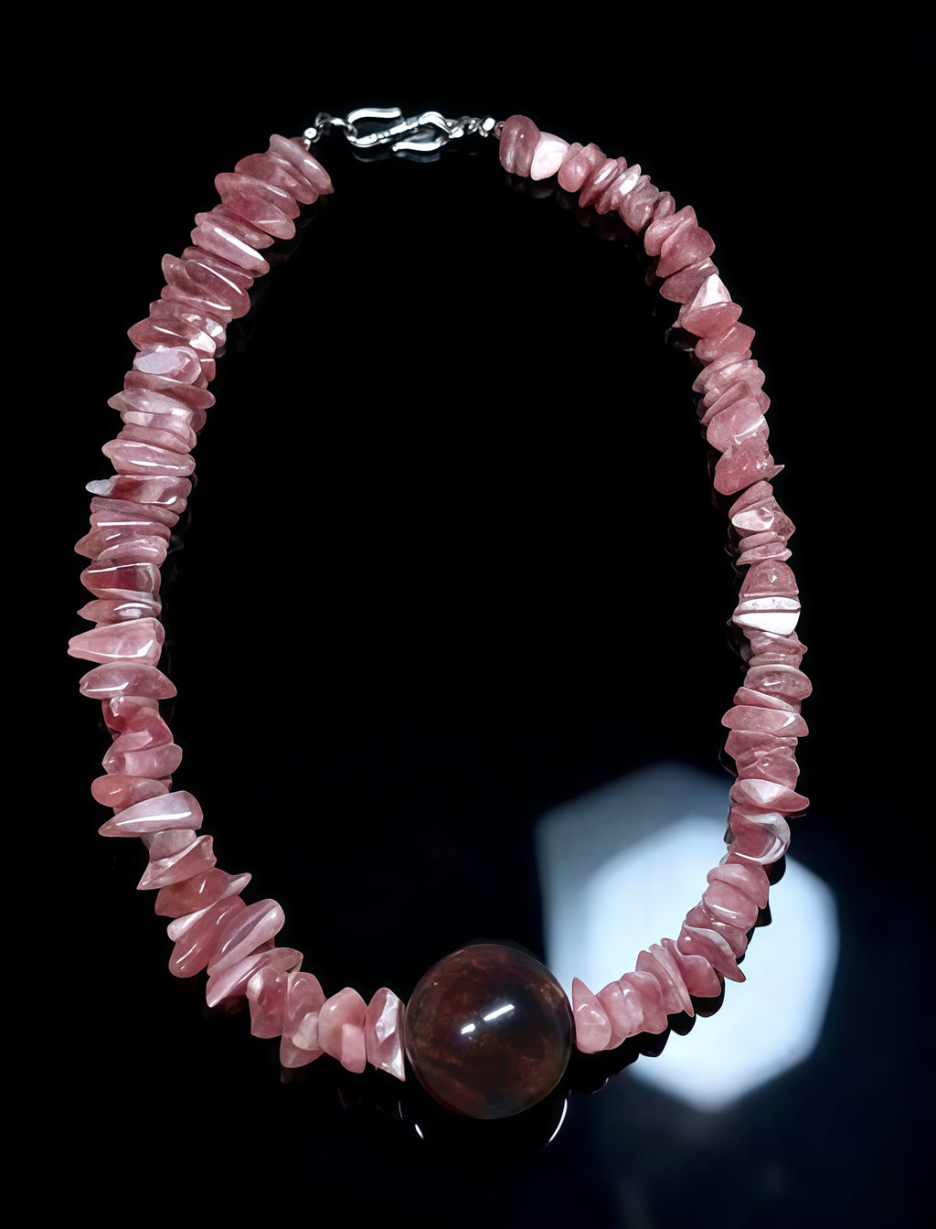 Designer Rhodochrosite Chip Necklace｜48cm｜9-25mm Pink Stone with Brown Orb｜Heart Chakra Healing・Gentle Power｜紅紋石設計款項鏈｜粉紅石片與棕色圓珠｜心輪療癒・溫柔力量