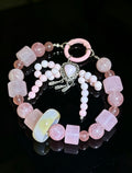Natural Pink Quartz & Mother of Pearl Phone Lanyard | Strawberry Quartz Agate Wrist Strap｜天然粉水晶女王貝手機掛繩｜草莓晶瑪瑙短掛脖手腕繩