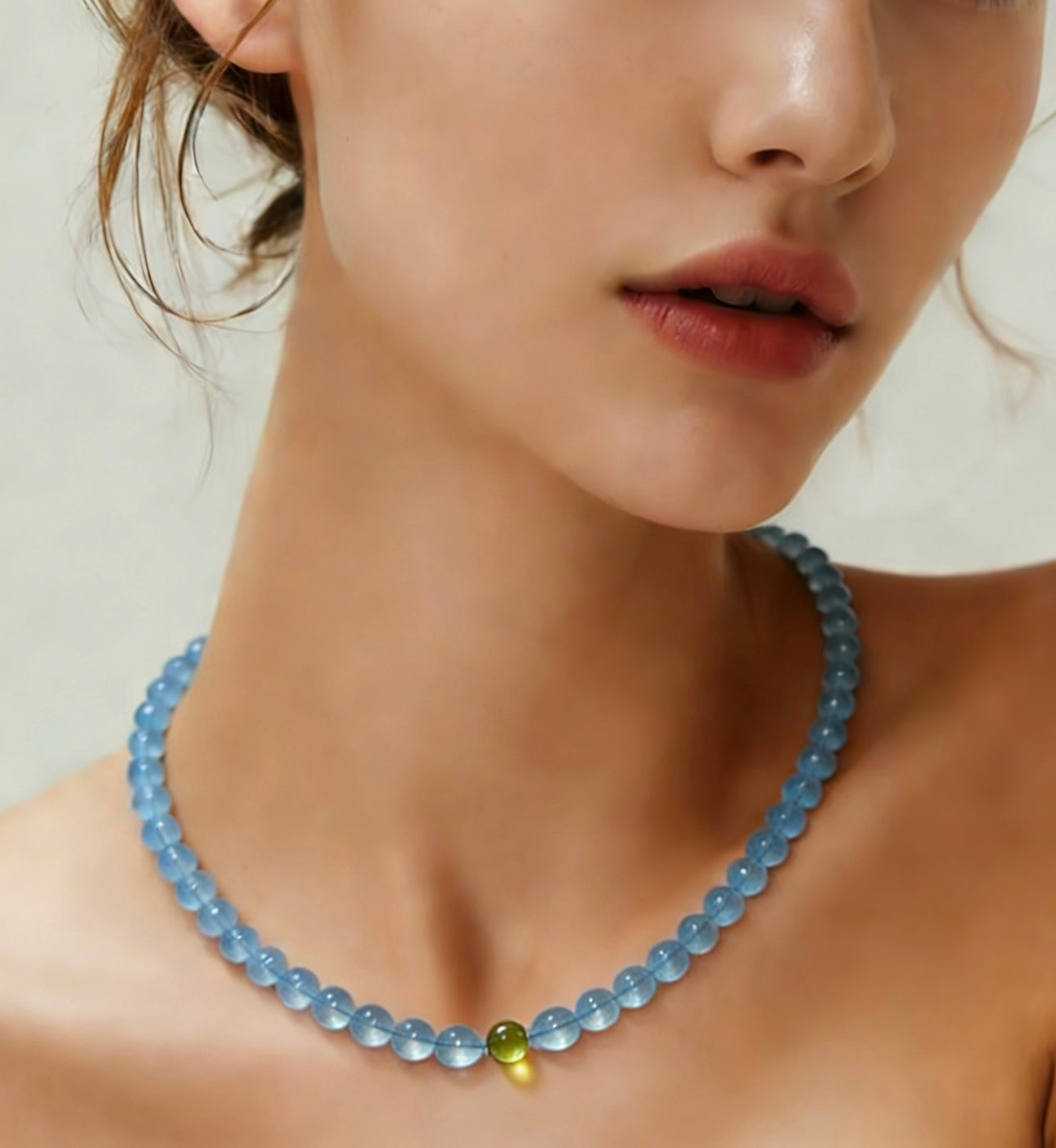 Designer Aquamarine & Peridot Necklace｜設計款海藍寶橄欖石項鍊 53cm 6mm 喉輪