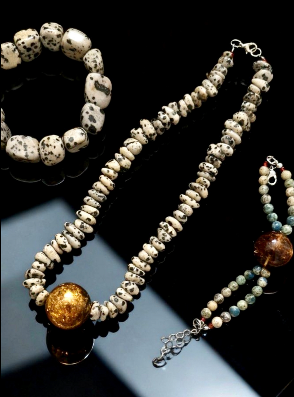 Designer Dalmatian Jasper K2 x Amber Gradient Necklace / Bracelet (Dual-use)｜設計款 斑點石 K2 x 琥珀 漸變 項鍊 / 手鏈 (多用款) 海底輪 眉心輪