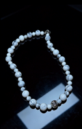 Vintage Cultural White Turquoise Beaded Necklace | Silver Carved Spacer Design｜復古文創白松石串珠項鍊｜銀色雕花隔珠設計款