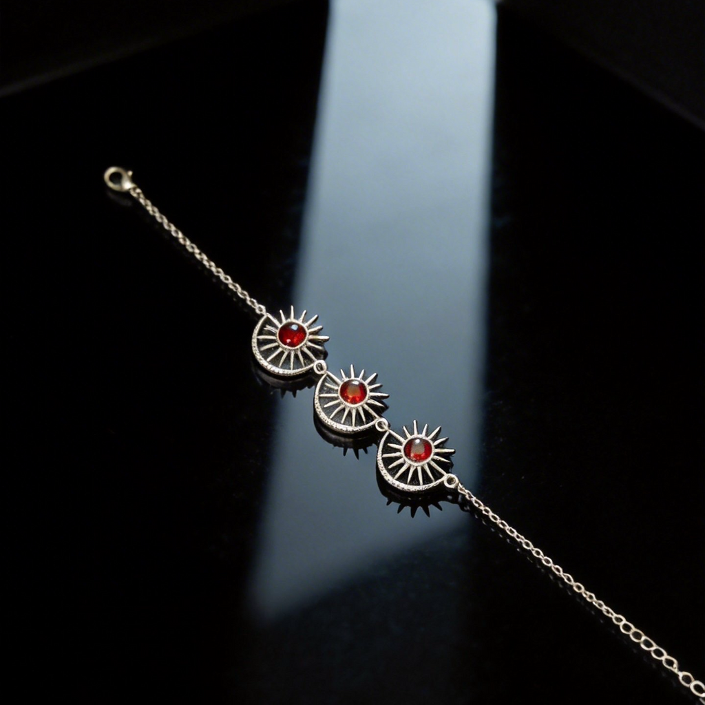 Vintage Sunburst Design Garnet 925 Sterling Silver Bracelet｜復古太陽花設計 石榴石 925銀手鏈 海底輪