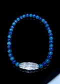 Designer Blue Beaded Necklace with Clear Crystal Carved Pixiu Centerpiece｜設計款 10mm 藍色串珠項鍊 鑲嵌白水晶天珠雕刻吊墜 43cm 喉輪
